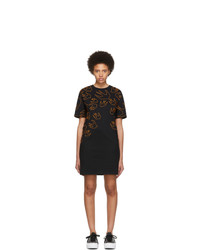 McQ Alexander McQueen Black And Orange Embroidered Swallow Signature T Shirt Dress