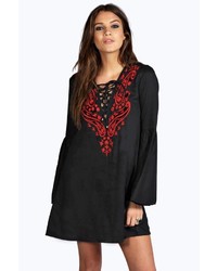 Boohoo Boutique Mirella Lace Up Embroidered Dress