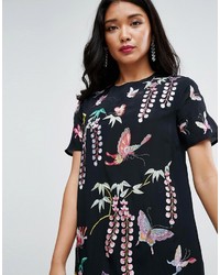 Asos Butterfly Embroidered Tshirt Midi Dress