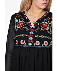 Boohoo Nora Boutique Embroidered Tassel Smock Dress
