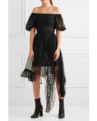 Preen by Thornton Bregazzi Nokomis Off The Shoulder Embroidered Chiffon And Lace Dress Black