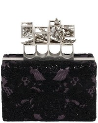 Alexander McQueen Embroidered Silk Poppy Cage Knuckle Box Clutch