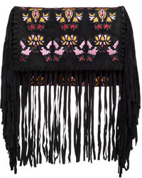 Isabel Marant Black Suede Shiloh Embroidered Fringe Bag