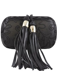 La Regale Embroidered Faux Leather Minaudiere With Tassel