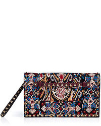 Valentino Embroidered Leather Clutch With Rockstud Trim