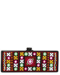Edie Parker Flavia Embroidered Inlay Clutch Bag Black