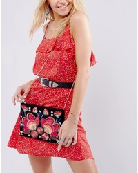 Boohoo Floral Embroidered Clutch