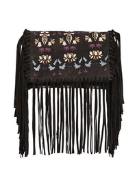 Isabel Marant Shiloh Embroidered Fringed Suede Clutch