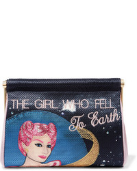 Charlotte Olympia The Girl Who Fell To Earth Maggie Embroidered Crepe De Chine Clutch Black