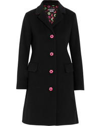 Moschino Boutique Embroidered Wool And Cashmere Blend Coat Black