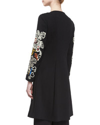 Etro Flared Topper Coat Wembroidered Sleeves Black