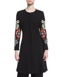 Etro Flared Topper Coat Wembroidered Sleeves Black