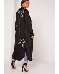 Missguided Oriental Embroidered Duster Jacket Black