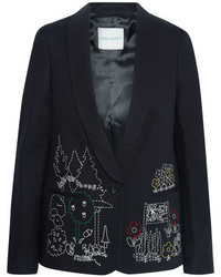 Mira Mikati Dot To Dot Embroidered Cotton Blend Twill Blazer Black