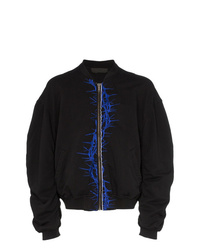 Black Embroidered Cotton Bomber Jacket