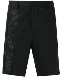 Black Embroidered Cotton Shorts