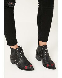 Missguided Black Embroidered Western Ankle Boots