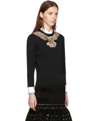 Alexander McQueen Black Embroidered Eagle Sweater