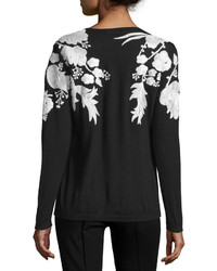 Naeem Khan Nem Khan Floral Embroidered Cashmere Sweater Blackwhite