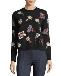 Valentino Pop Flower Embroidered Wool Cashmere Sweater