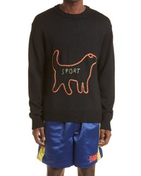 Bode Sport Embroidered Merino Wool Crewneck Sweater In Black Multi At Nordstrom