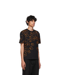 McQ Alexander McQueen Black And Orange Embroidered Swallow T Shirt