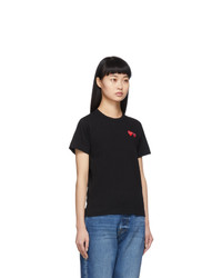 Comme Des Garcons Play Black And Red Double Hearts T Shirt