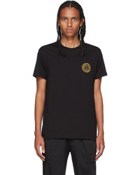 VERSACE JEANS COUTURE Black Gold Embroidered V Emblem T Shirt