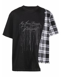 C2h4 Distressed Check Panelled T Shirt
