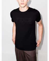 Fendi Logo Embroidered Cotton T Shirt