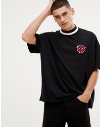 ASOS DESIGN Oversized T Shirt With Rose Embroidery And Double Layered Turtle Neck