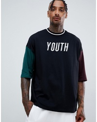 ASOS DESIGN Oversized T Shirt With Youth Embroidery And Contrast Half Sleeve