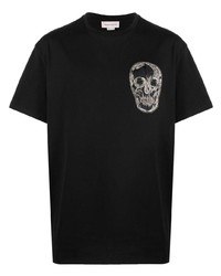 Alexander McQueen Skull Embroidered Cotton T Shirt