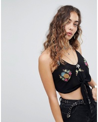 Kiss The Sky Halter Neck Crop Top With Pineapple Embroidery Co Ord