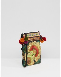 Reclaimed Vintage Inspired Embroidered Pom Detail Cross Body Bag