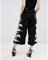 Asos Petite Petite Co Ord Luxe Wide Leg Culotte With Pretty Floral Embroidery