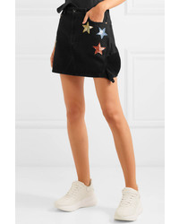 Valentino Embellished Ruffled Denim Mini Skirt