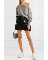 Valentino Embellished Ruffled Denim Mini Skirt