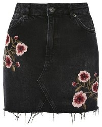 Topshop Embroidered Denim Miniskirt