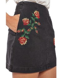 Topshop Moto Embroidered Denim Miniskirt