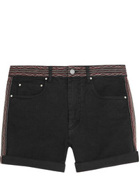 Black Embroidered Denim Shorts