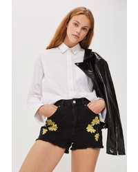 Topshop Moto Embroidered Mom Shorts
