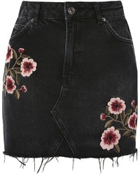 Topshop Moto Blossom Embroidered Denim Skirt