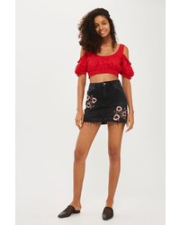 Topshop Moto Blossom Embroidered Denim Skirt