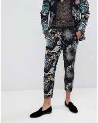 ASOS DESIGN Skinny Crop Tuxedo Suit Trousers In Space Embroidery