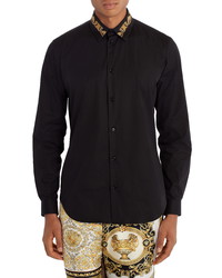 Versace Embroidered Barocco Collar Button Up Shirt