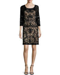 Sue Wong Embroidered 34 Sleeve Dress Black