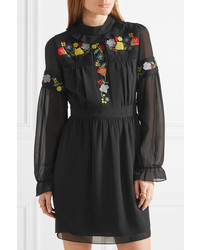 Anna Sui Embroidered Georgette Mini Dress Black
