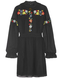 Anna Sui Embroidered Georgette Mini Dress Black