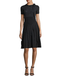 Valentino Embroidered Short Sleeve Knit Dress